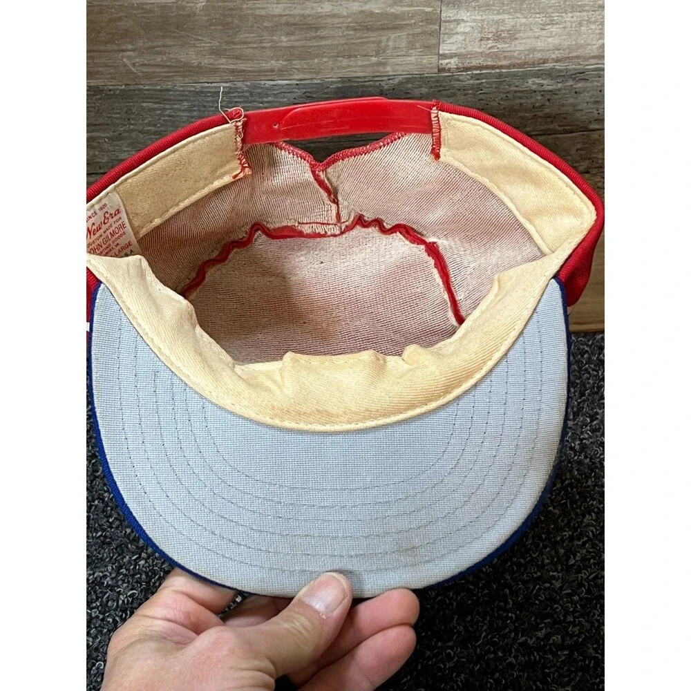 Vintage New Era Custom STP Racing Snapback Pillbox Hat Red w/ White Stripes
